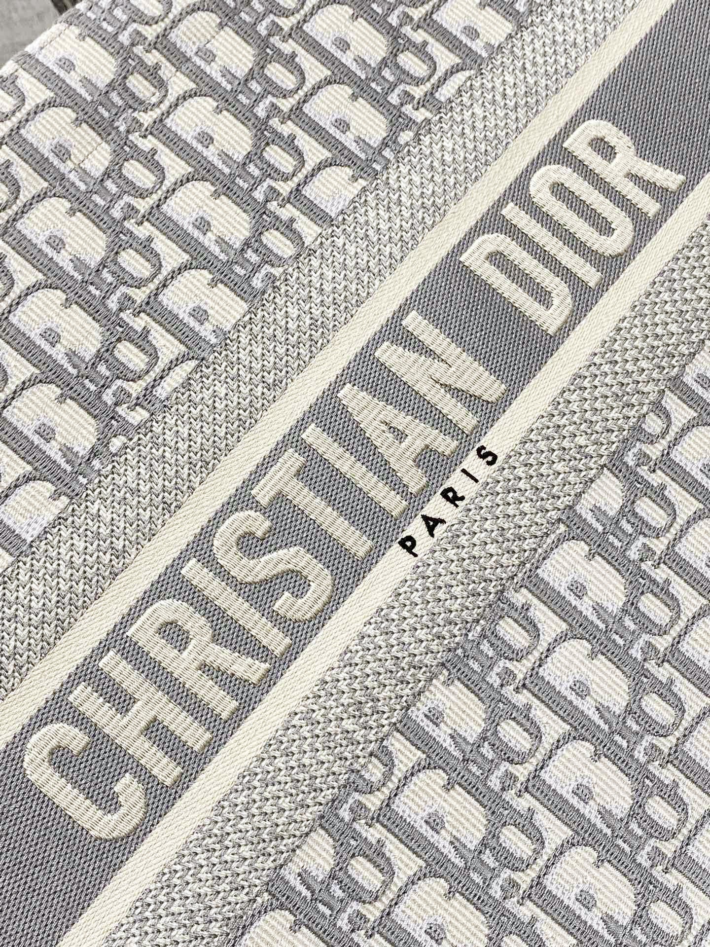 Medium Book Tote Gray Oblique Embroidery and Calfskin