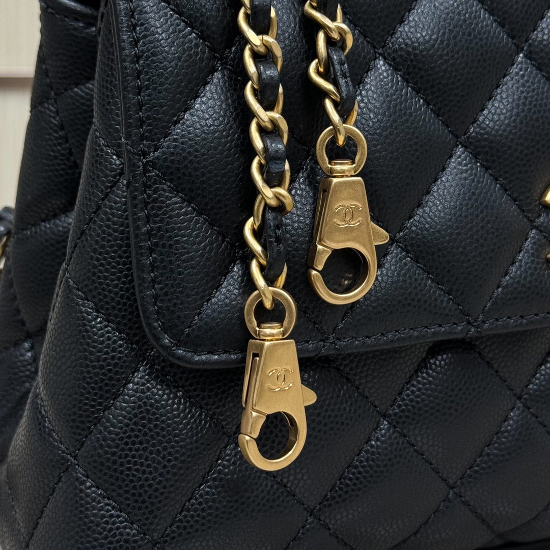 FLAP BAG WITH TOP HANDLE 24 Grained Calfskin Black