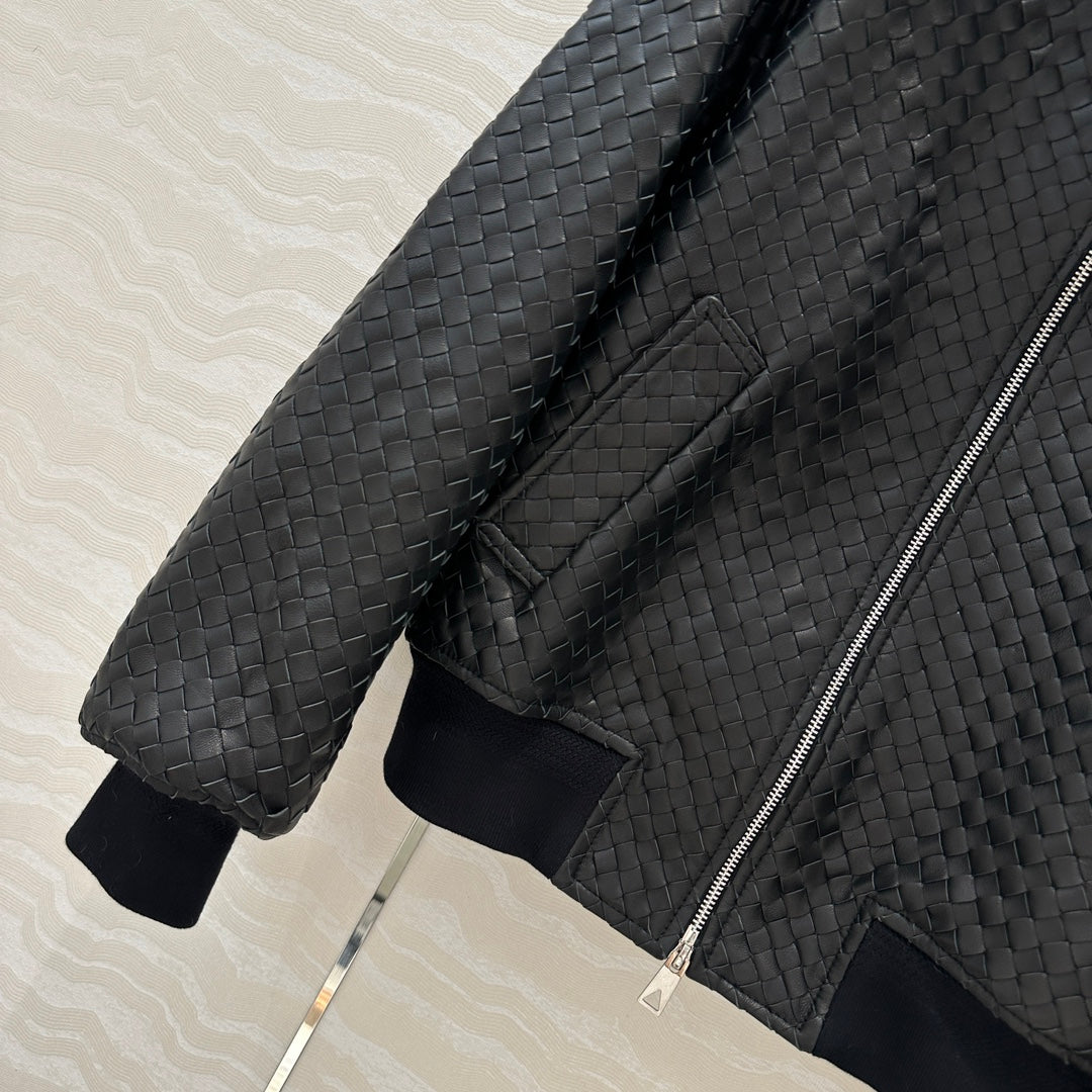 Bo 24fw woven leather jacket