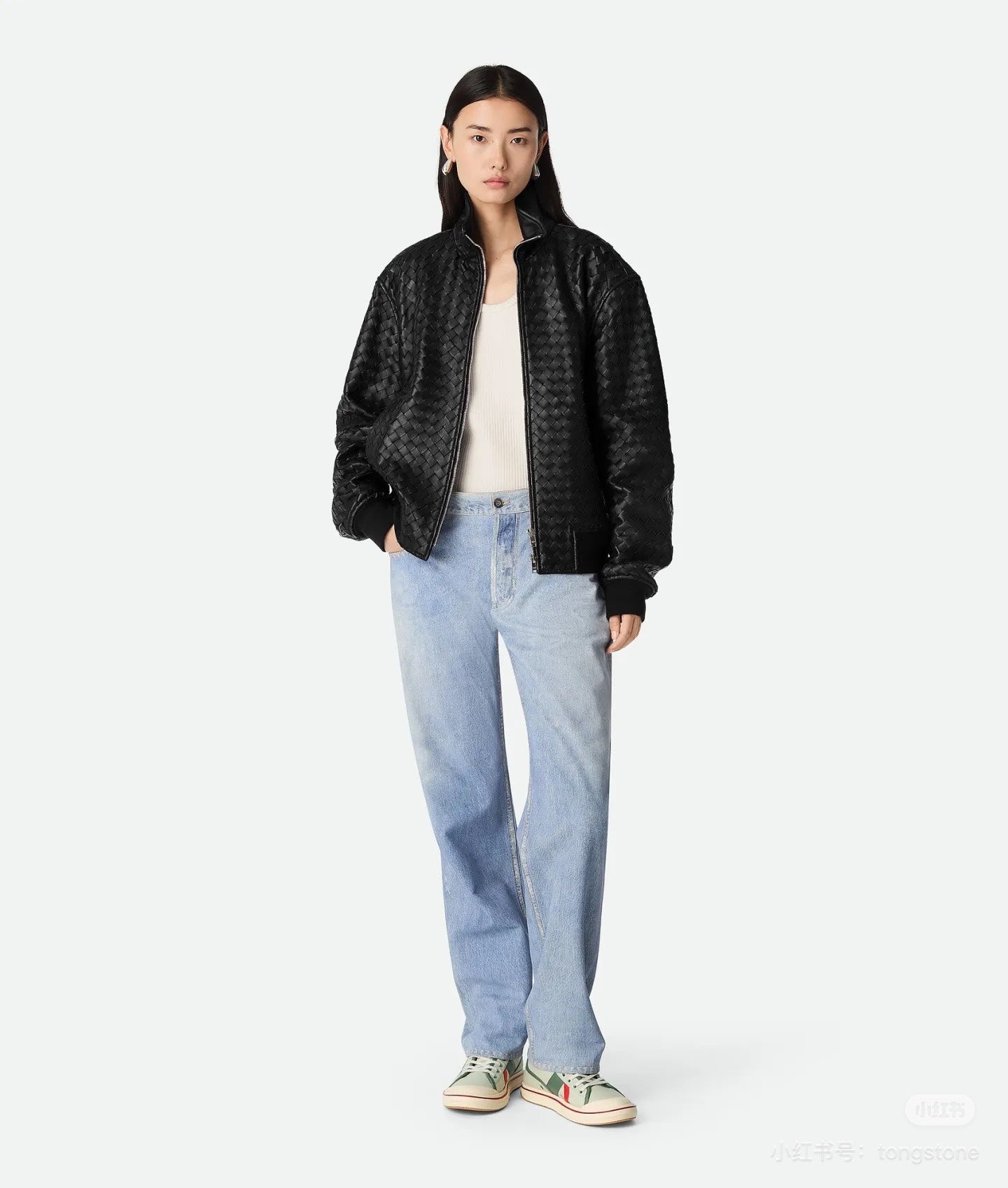 Bo 24fw woven leather jacket
