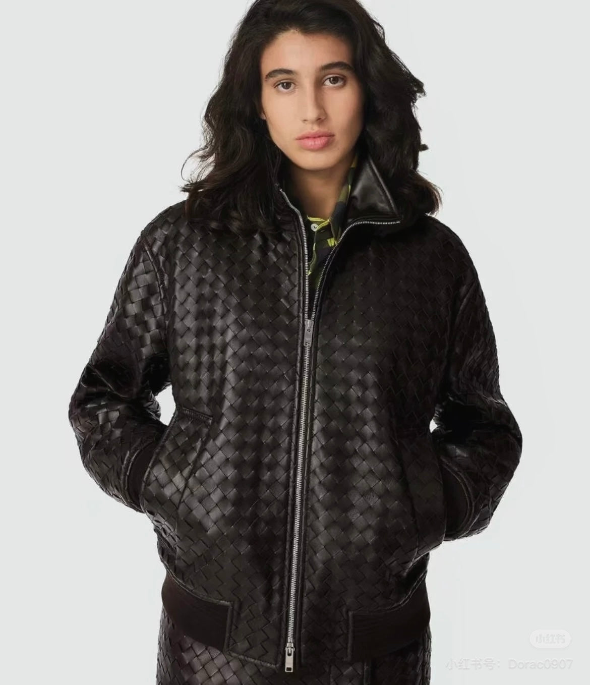 Bo 24fw woven leather jacket