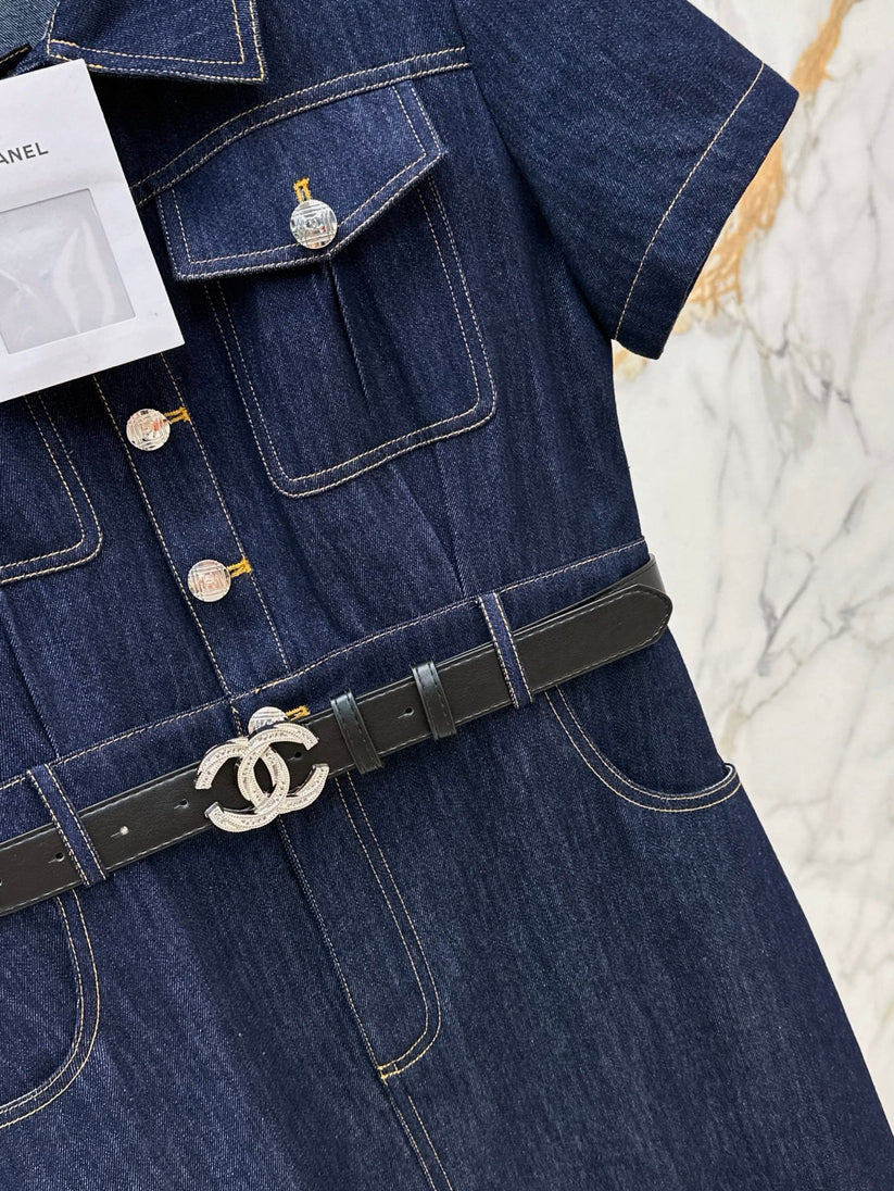Back Pocket Embroidered Denim Midi Skirt