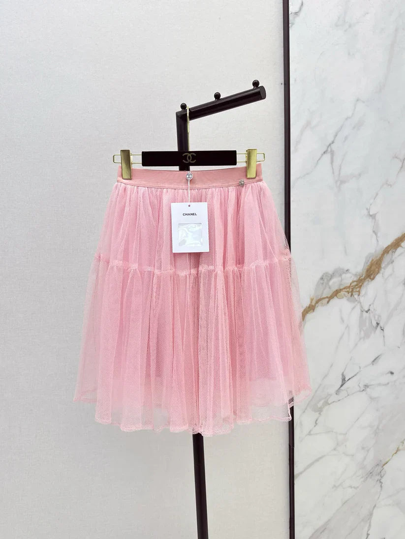 Side-Decorated Tulle Fluffy Mini Skirt