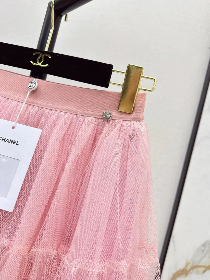 Side-Decorated Tulle Fluffy Mini Skirt