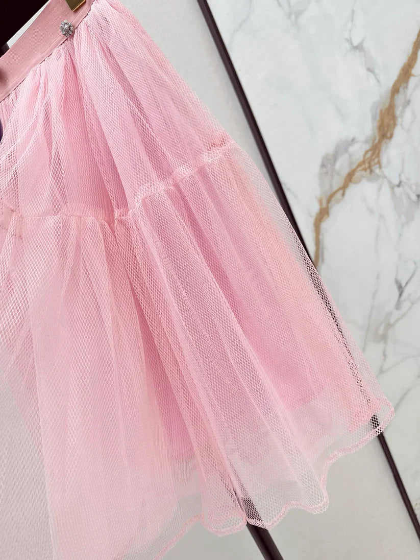 Side-Decorated Tulle Fluffy Mini Skirt
