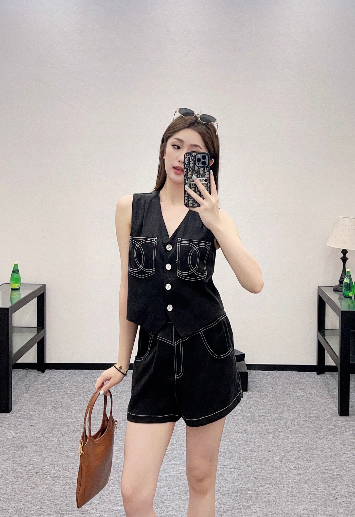 2025 new product Double C vest shorts set