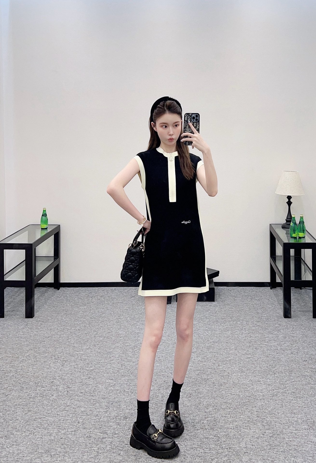 2025 new product Black and white vest dress