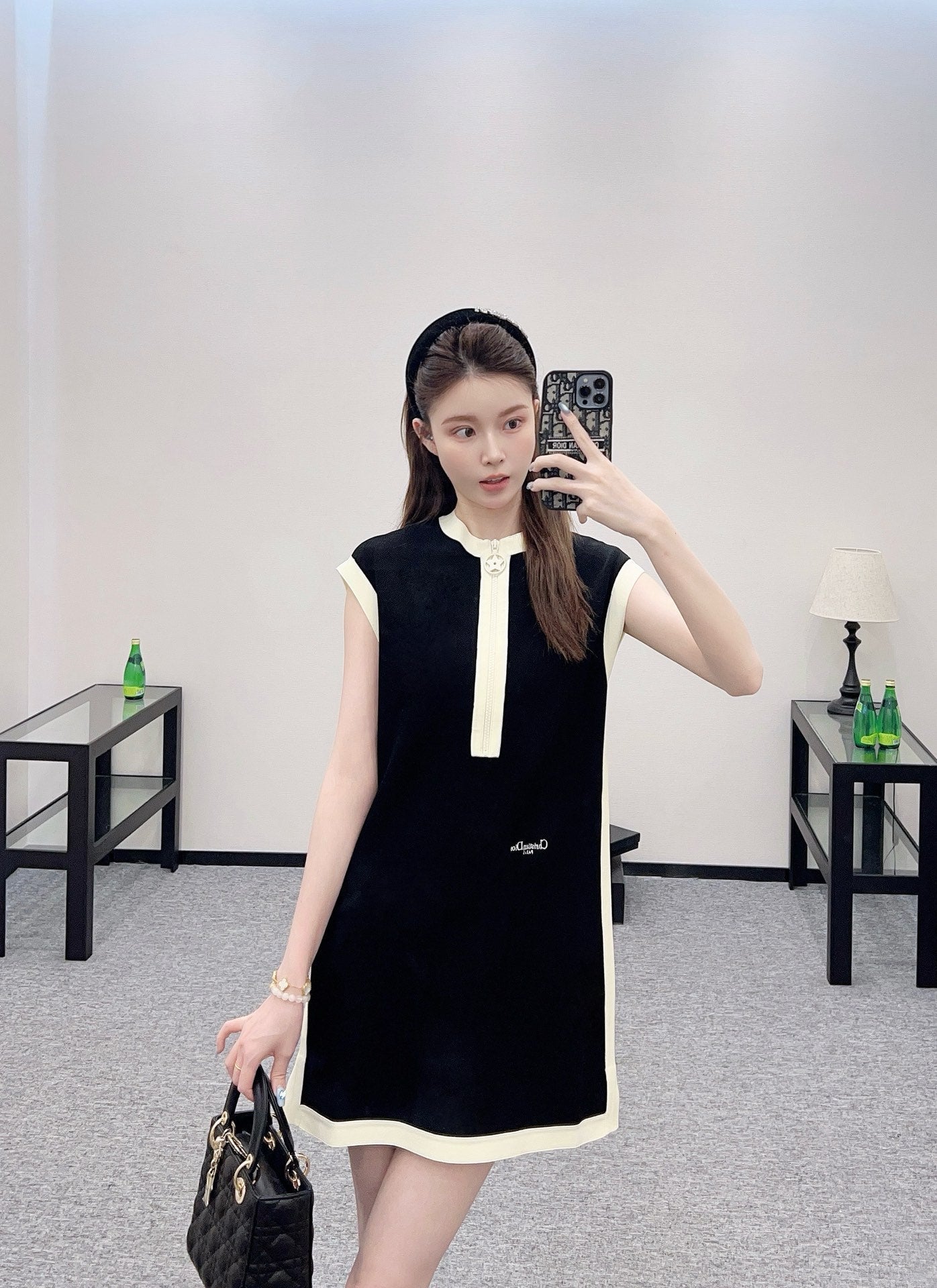 2025 new product Black and white vest dress