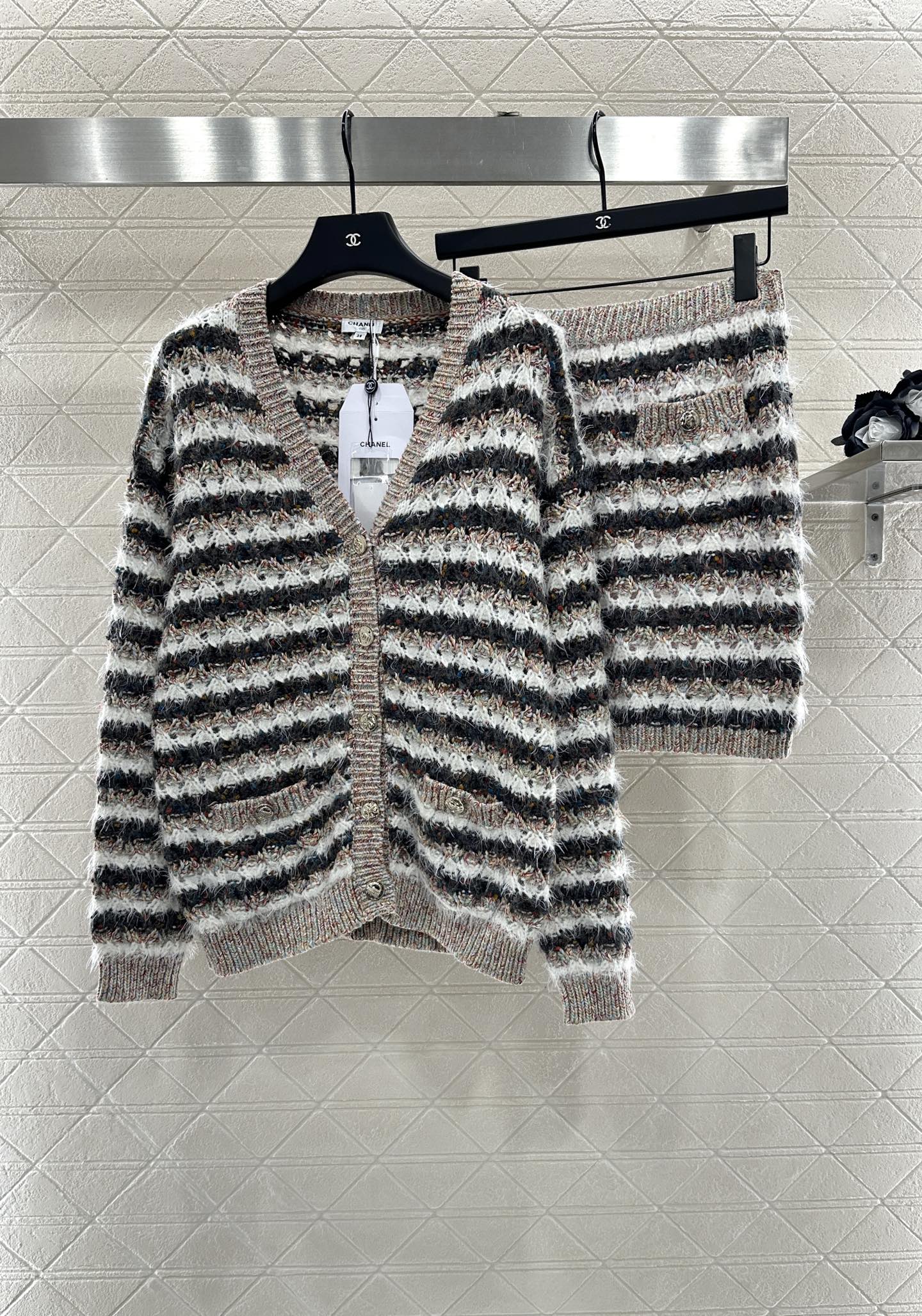 25 New Arrival Knitted Cardigan and Skirt Set