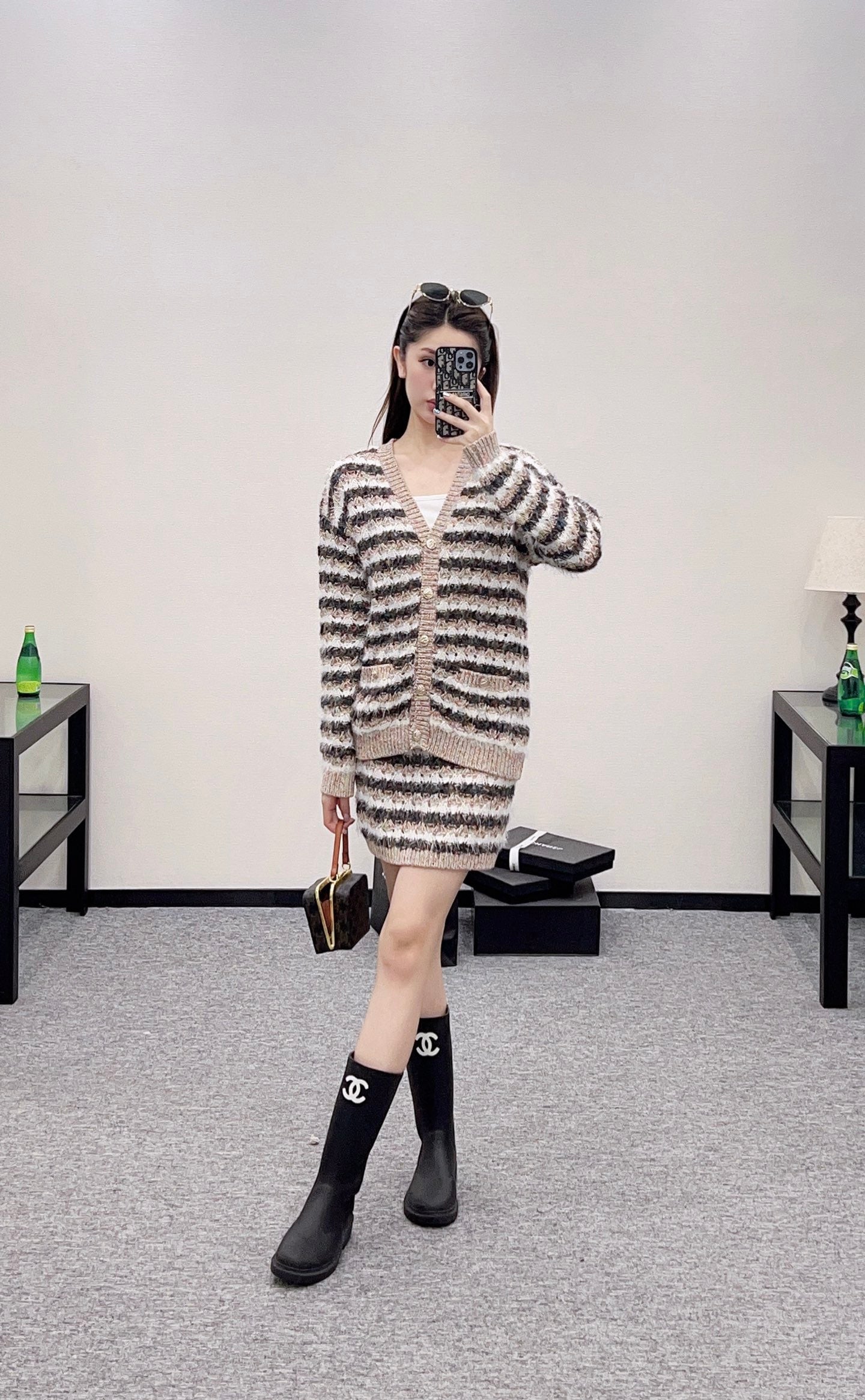 25 New Arrival Knitted Cardigan and Skirt Set
