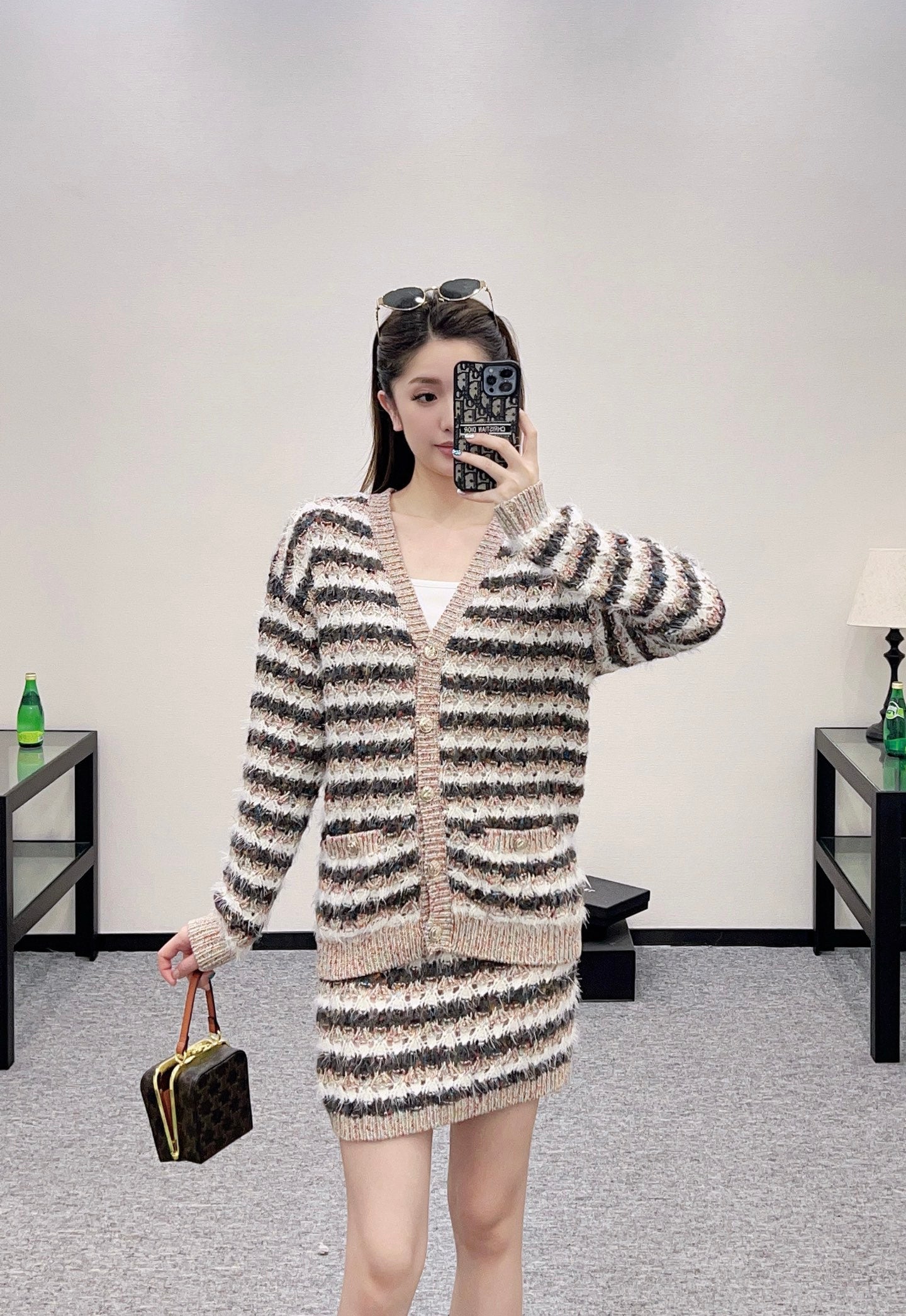 25 New Arrival Knitted Cardigan and Skirt Set