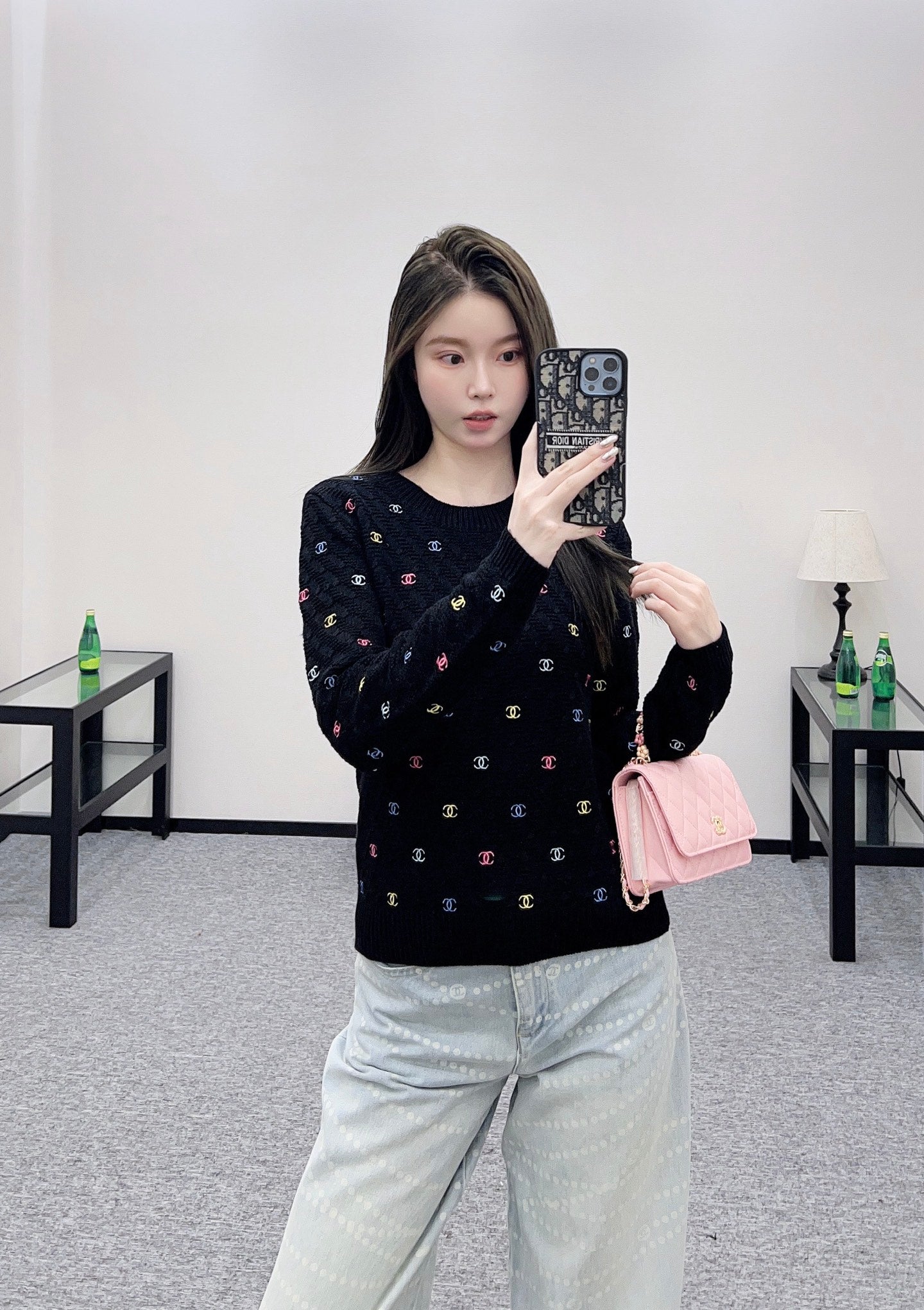 25fw new round neck embroidered knitted sweater