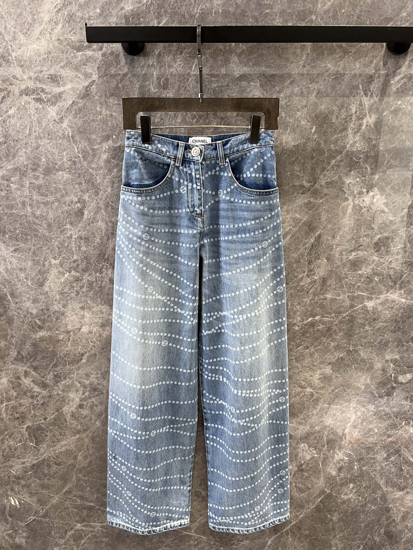 25 new pearl print logo wide-leg jeans