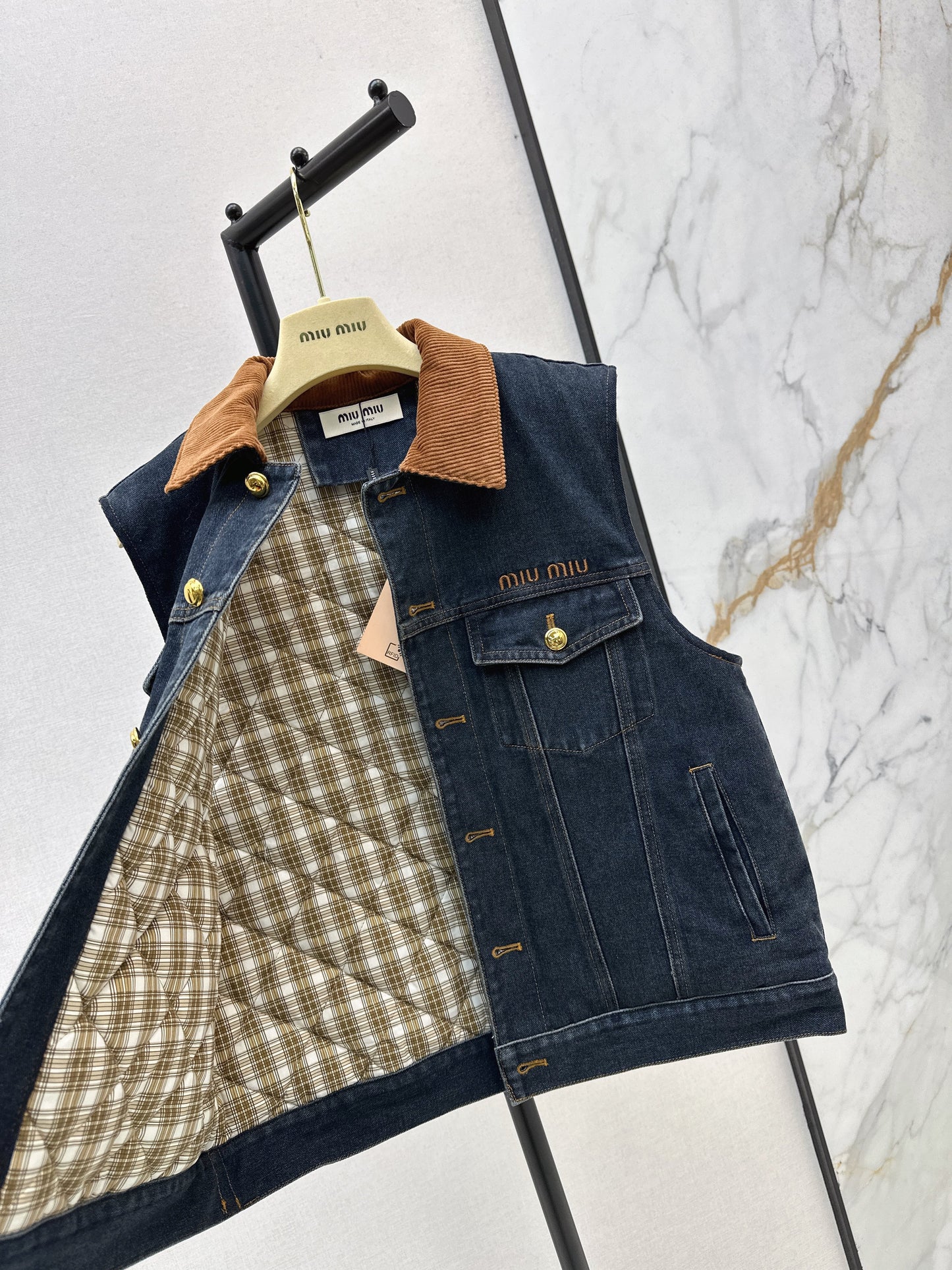 25fw new contrast color lapel denim vest