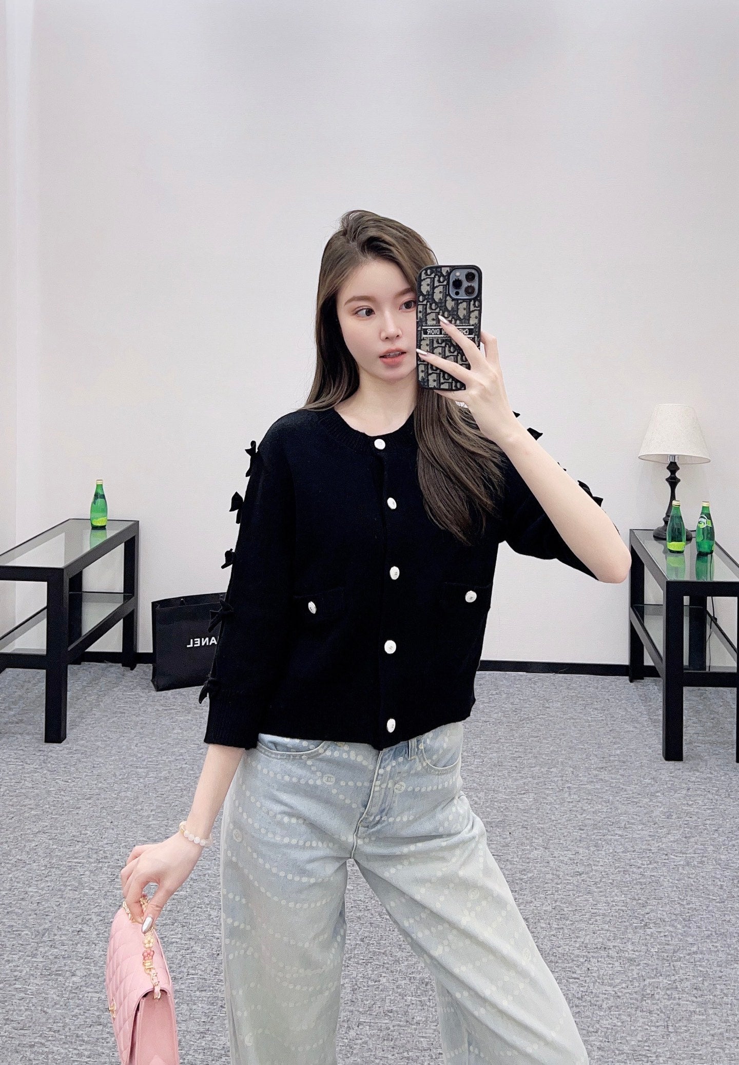 25 Bow decoration cashmere knitted cardigan