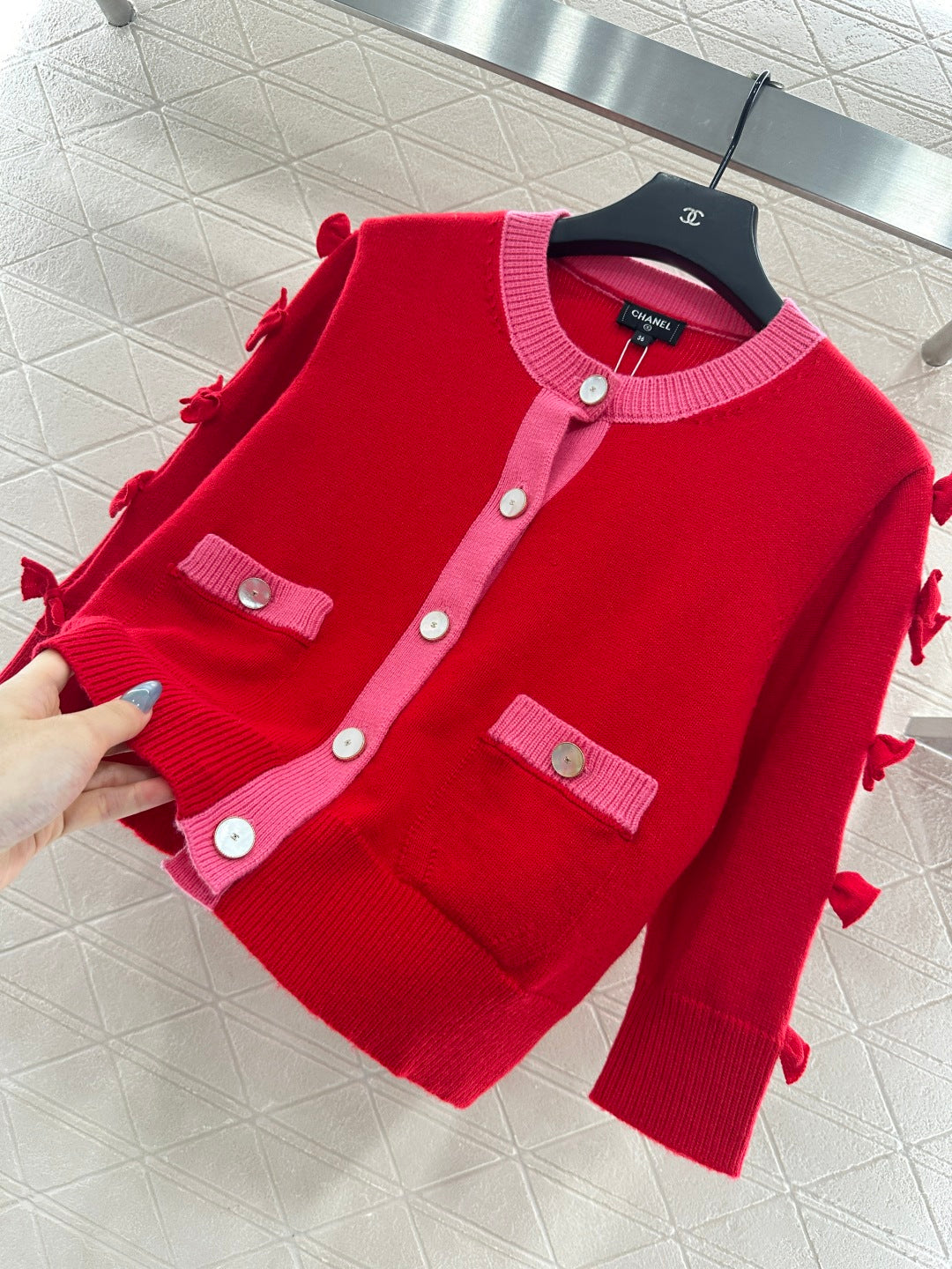 25 Bow decoration cashmere knitted cardigan