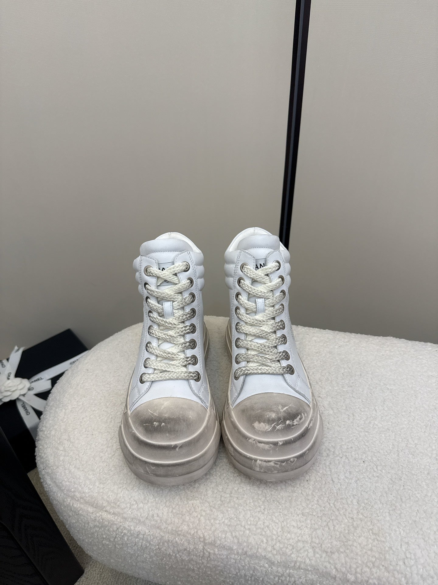 25 Make old thick soled mid top casual shoes(WHITE/NAVY/BLACK)
