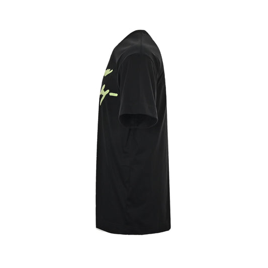 Fluorescent green letter embroidered short sleeves
