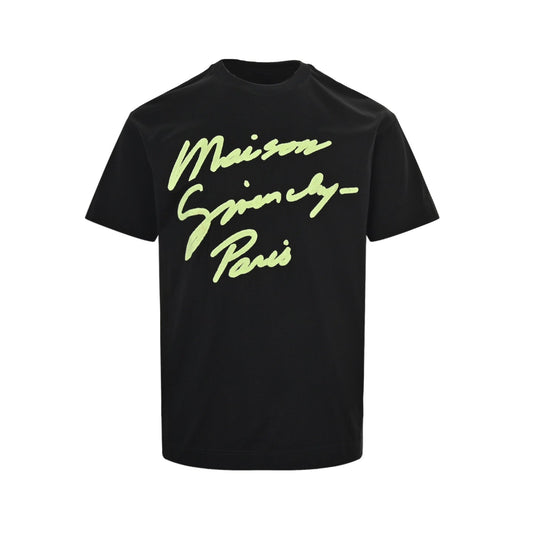 Fluorescent green letter embroidered short sleeves