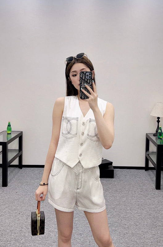 2025 new product Double C vest shorts set