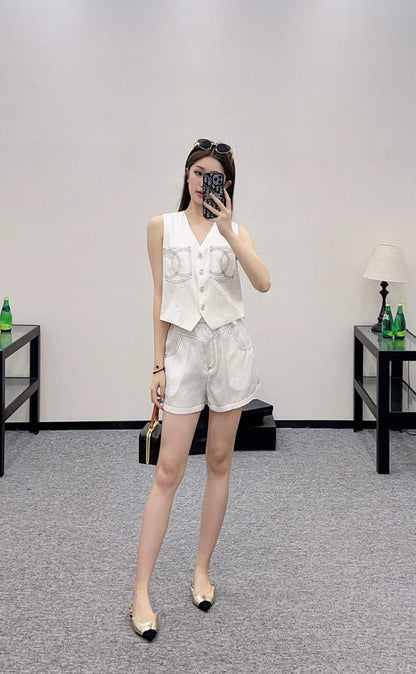 2025 new product Double C vest shorts set