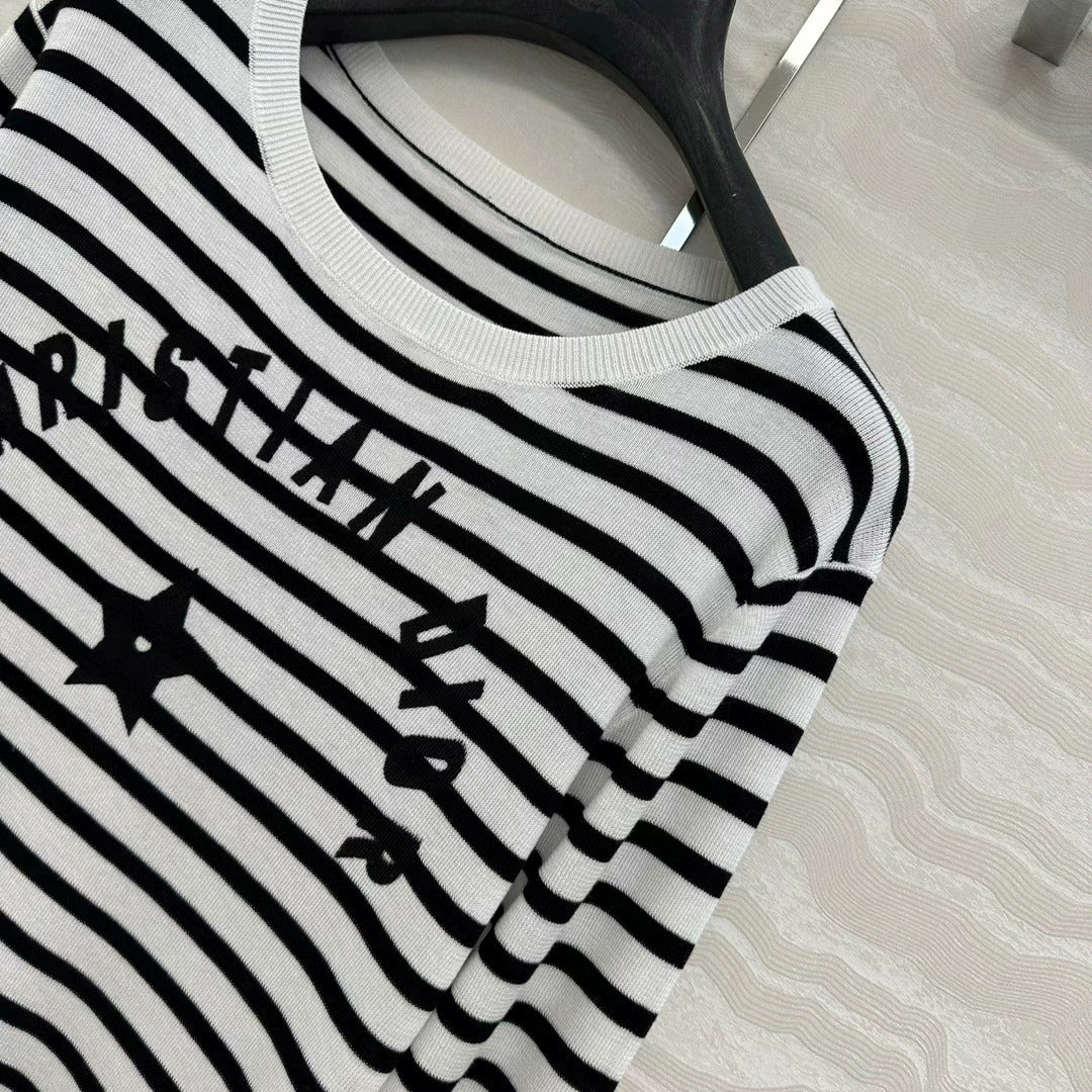 25 Navy striped happy star knitted long-sleeved top