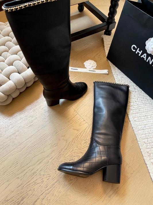 leather chunky heel boots