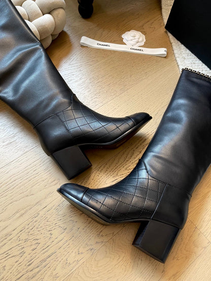 leather chunky heel boots
