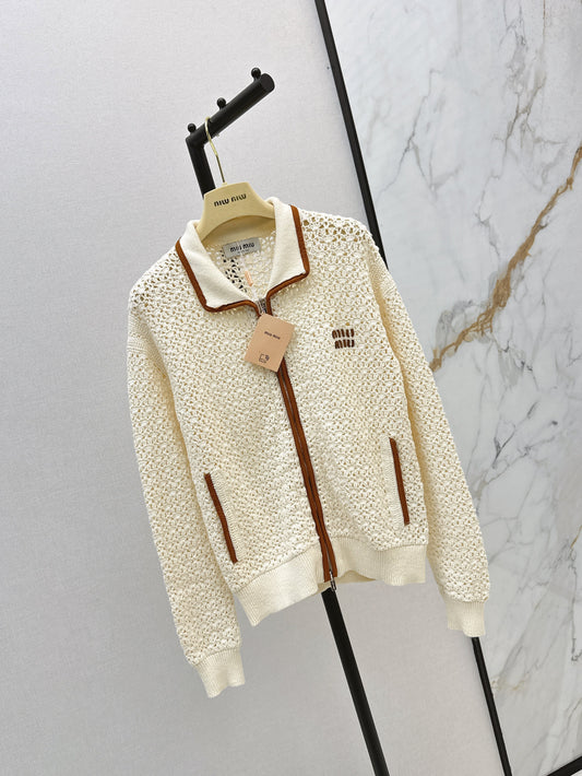 Hand-crocheted jacket with vintage suede patchwork