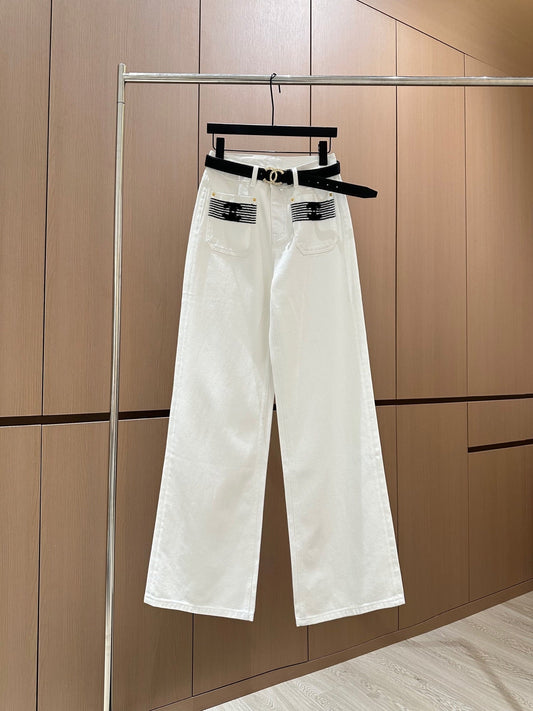 Double-pocket embellished jeans [with belt]