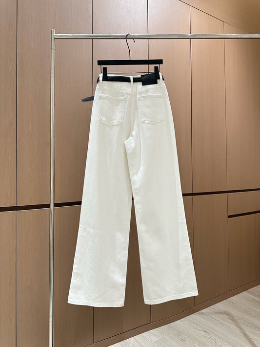 Double-pocket embellished jeans [with belt]
