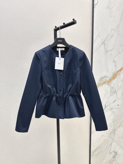 Round-neck, waisted trench coat
