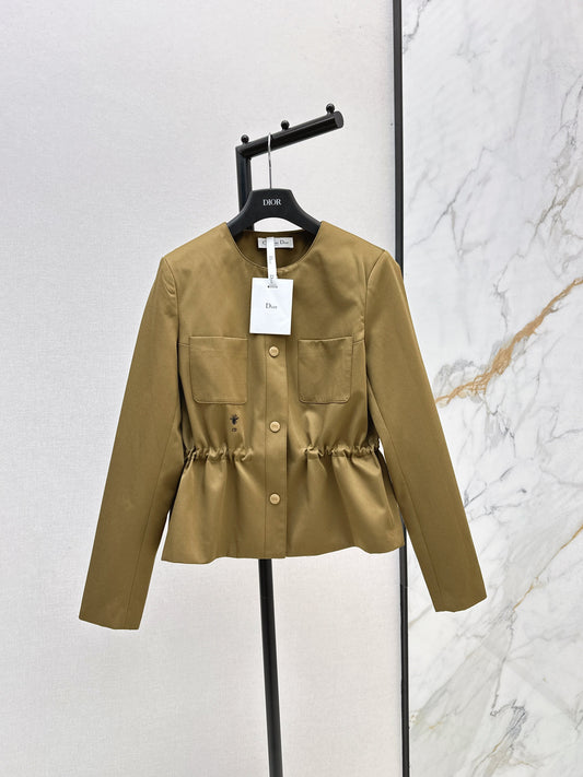 Round-neck, waisted trench coat