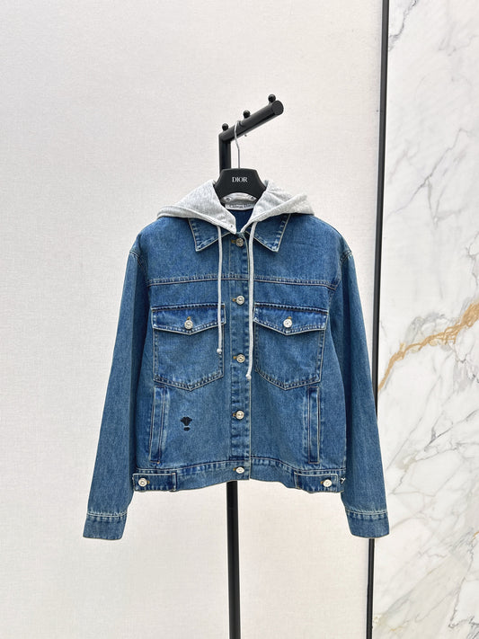 25fw Contrast color hooded denim jacket