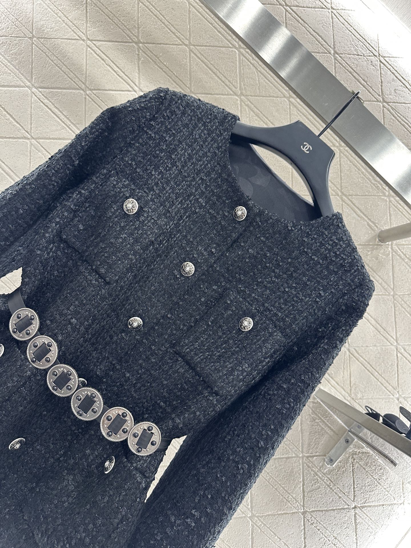 25fw Round neck belt woven jacket