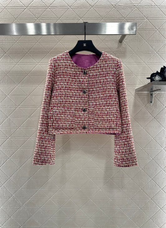 25fw Woven plaid round neck jacket