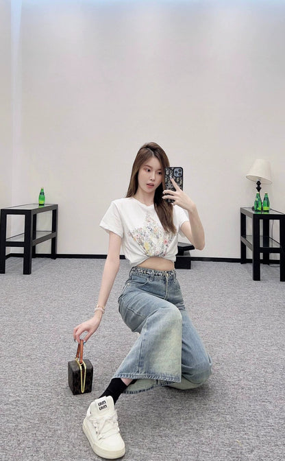 25 new high waist white pleated denim cropped pants