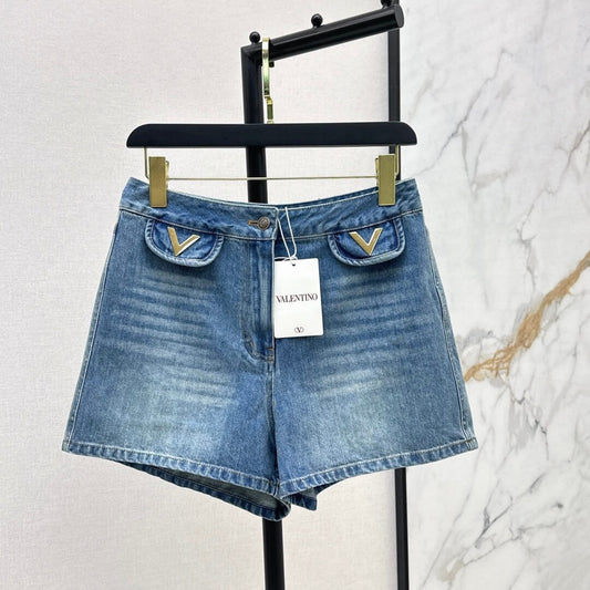 Classic Vintage Washed Metal-Embellished Shorts