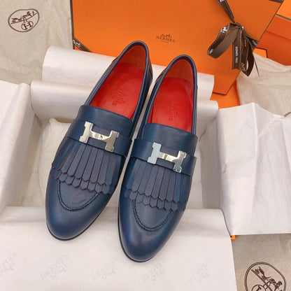 HM Mocassins Royal Loafers Navy Blue Goat Leather 348020