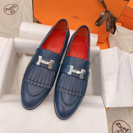 HM Mocassins Royal Loafers Navy Blue Goat Leather 348020
