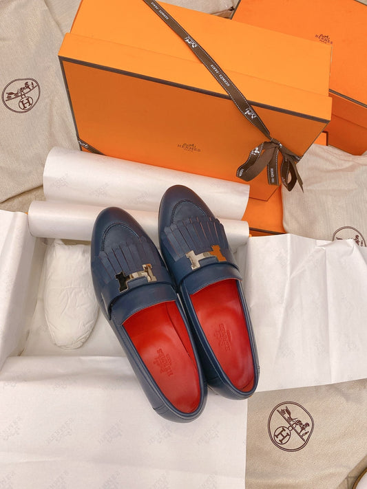 HM Mocassins Royal Loafers Navy Blue Goat Leather 348020