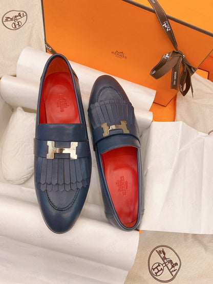 HM Mocassins Royal Loafers Navy Blue Goat Leather 348020