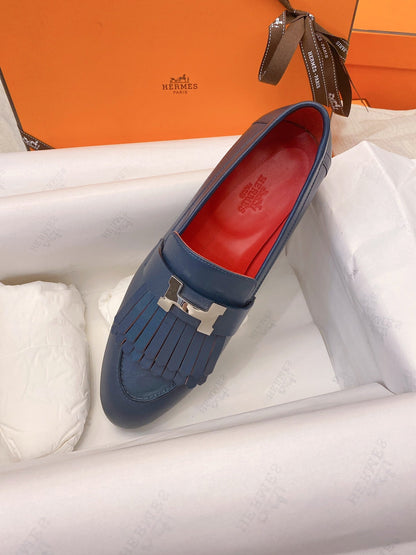 HM Mocassins Royal Loafers Navy Blue Goat Leather 348020