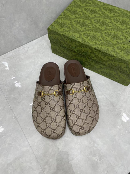 Horsebit Slippers Brown Cow Suede Embossed 280132