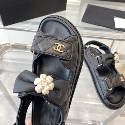 dad sandals black lambskin