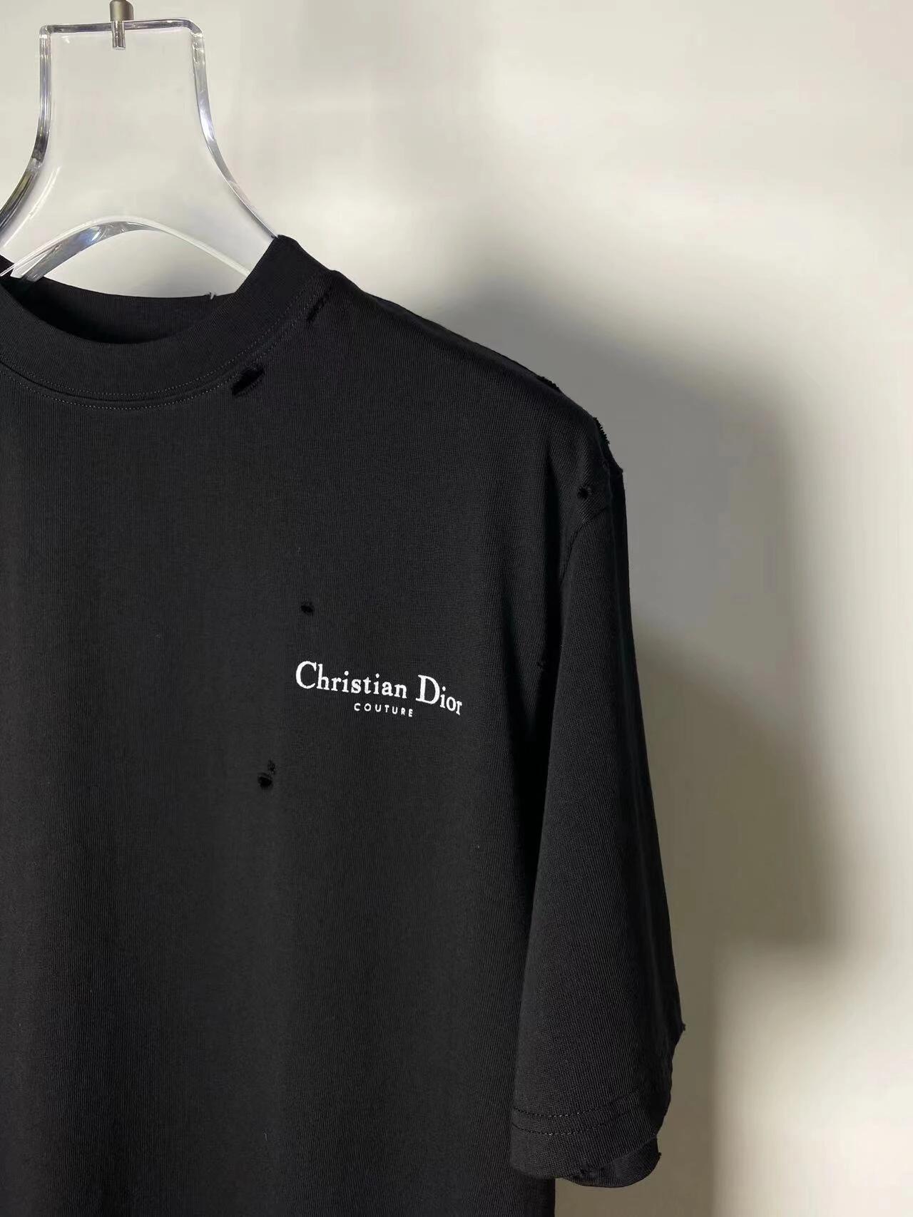 25ss Leather logo foam round neck short-sleeved T-shirt