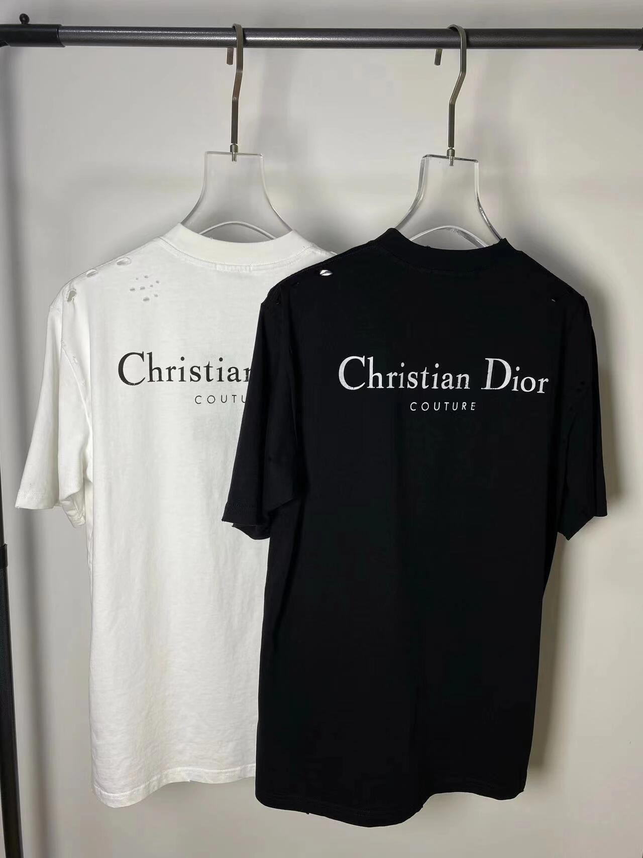 25ss Leather logo foam round neck short-sleeved T-shirt