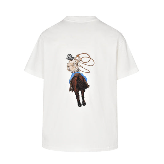 25ss Western denim heavy embroidered short sleeves