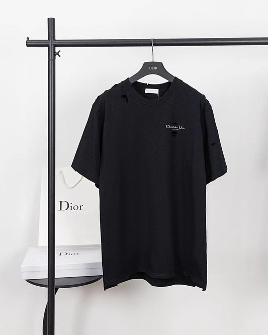 25ss Leather logo foam round neck short-sleeved T-shirt