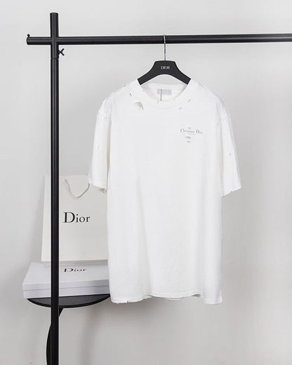 25ss Leather logo foam round neck short-sleeved T-shirt